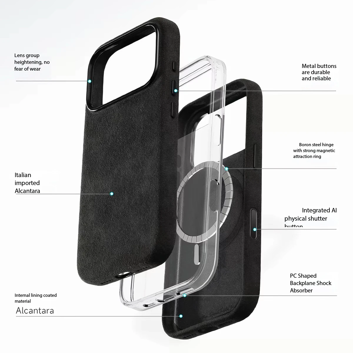 100% italienisches Alcantara-Magnetgehäuse für iPhone 18 17 Pro Max Air Luxus mit Magsafe-Abdeckung Leder-Handyhüllen für iPhone 18Pro – Detail 7