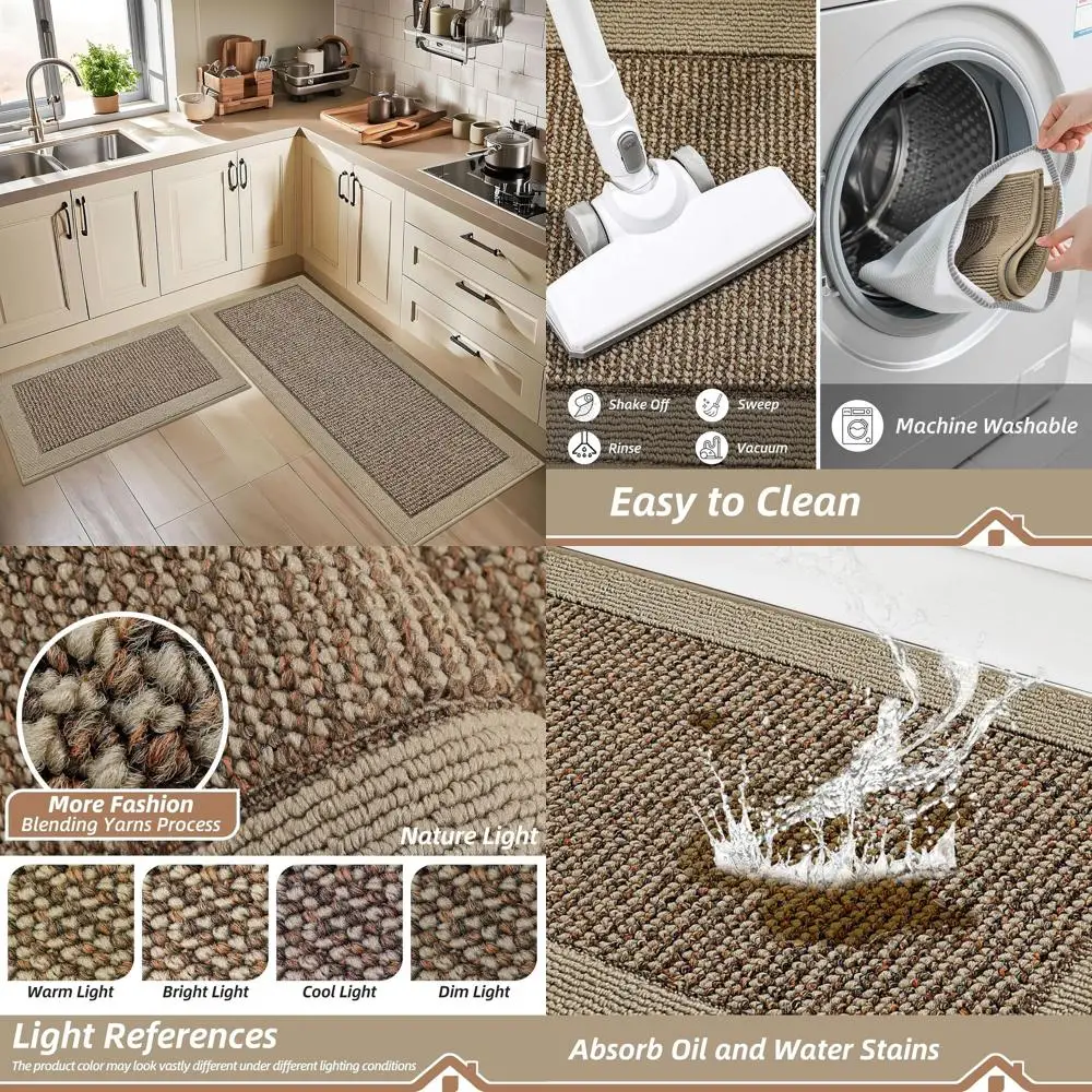 

Набор из 2 нескользящих впитывающих кухонных ковриков, устойчивых к пятнам ковриков, которые можно стирать в машине, 24x36 и 24x60, серо-коричневый