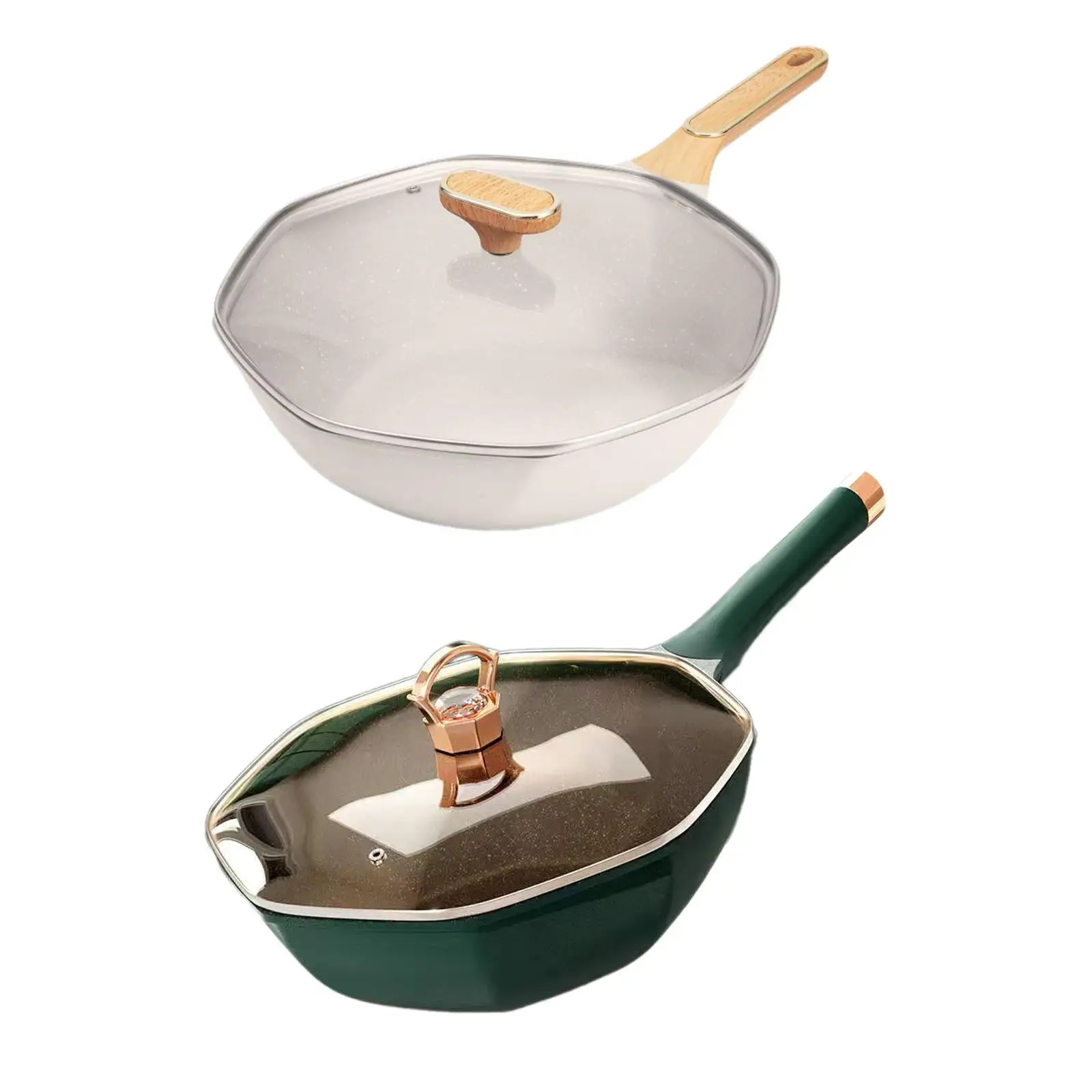 Octagonal Frying Pan Woks Practical Kitchen Tool with Lid Cooking Saucepan Nonstick Pan for Outdoors Picnic Home Meat Steaks