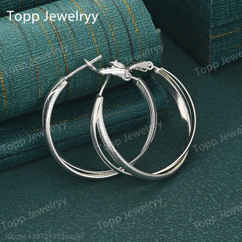 Elegant 925 Sterling Silver 26MM Shiny Cross Round Earrings Fashion Women Wedding Gift Jewelry