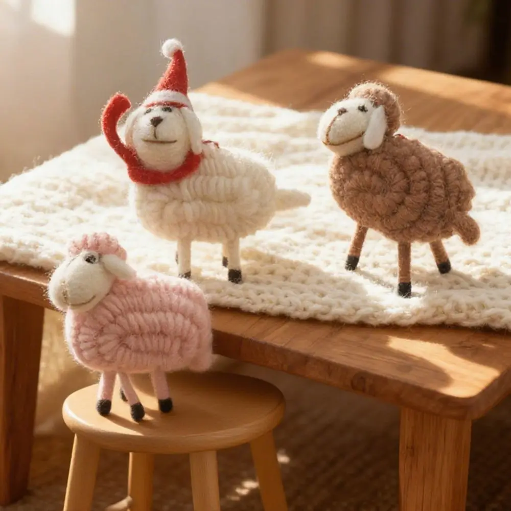 Creative Handmade Crochet Sheep Ornament Scarf Hat Cute Little Lamb Hanging Pendant Plush Curly Fur Curly Wool Sheep Pendant