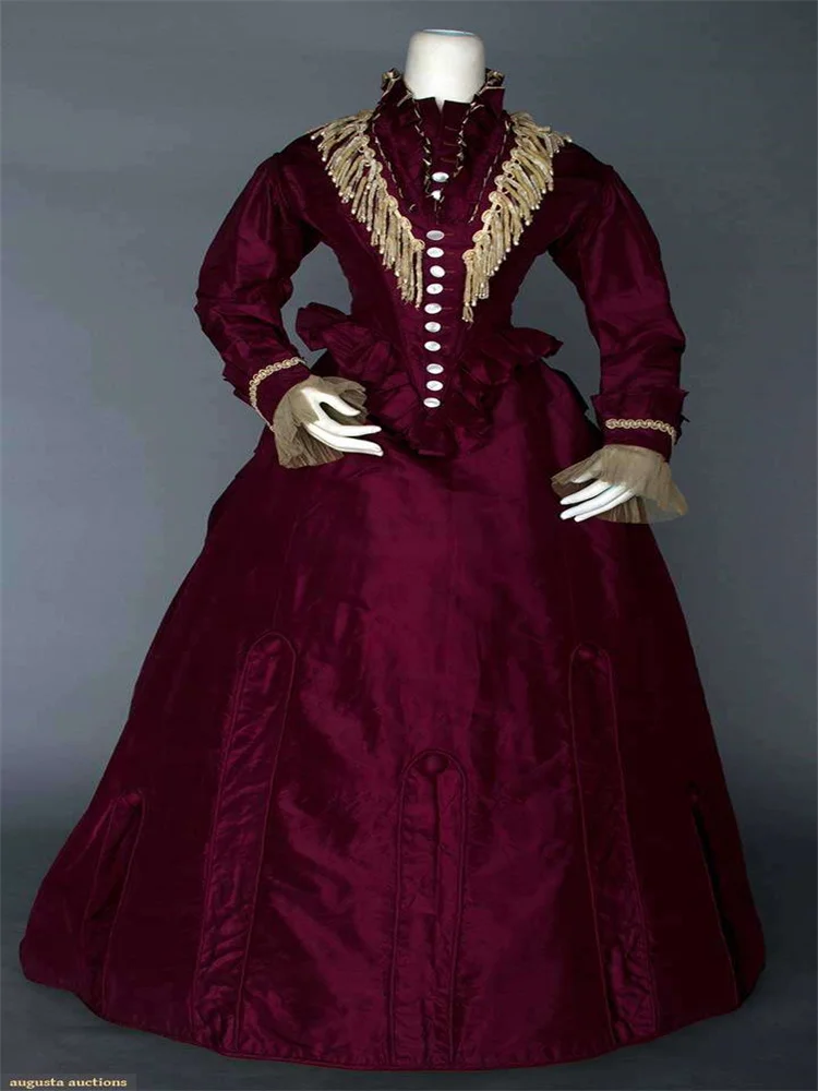 1870s Tudor Duchess Red Evening Dress Historical Queen Marie Antoinette Ball Gown Renaissance Victorian Wedding Costume