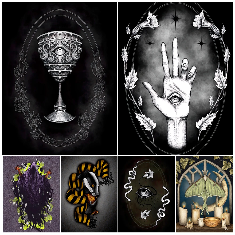 Vampir-Kerzenständer, Düsengel, Augapfel in der Hand, Wandkunst, Leinwandgemälde, Motte, Mondphase, Hexerei, Kunstposter, Druck, Heimdekoration