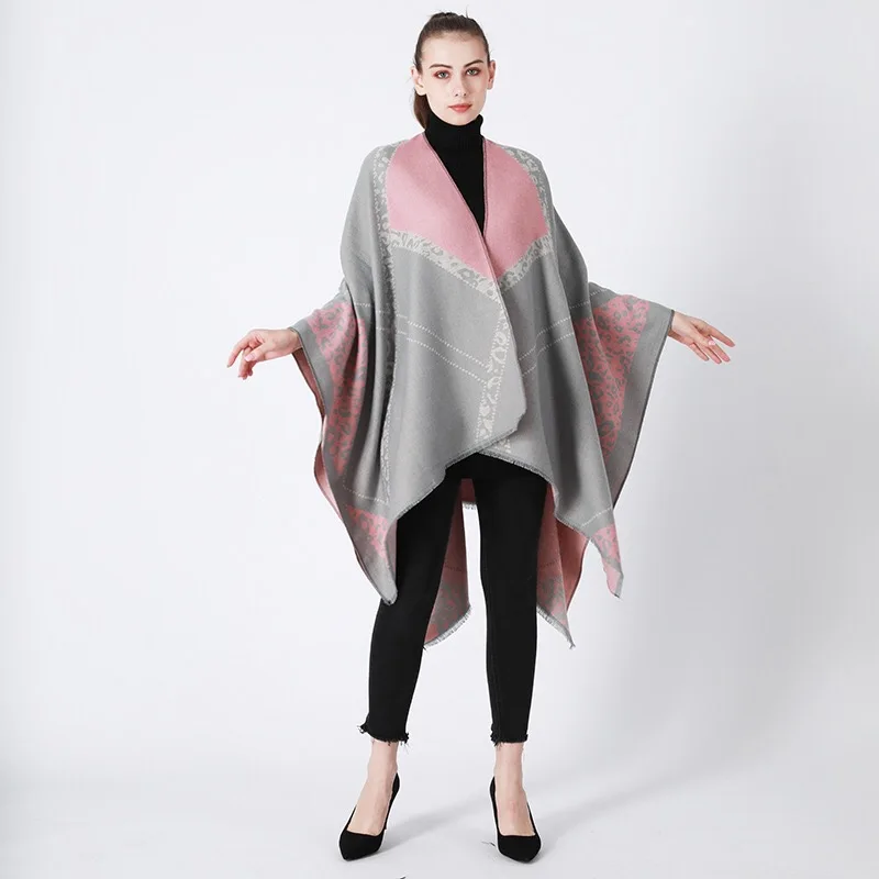 

New Fashion Leopard Line Large Cape Women Male Spring Autumn Travel Leisure Wraps Winter Cloak Shawl