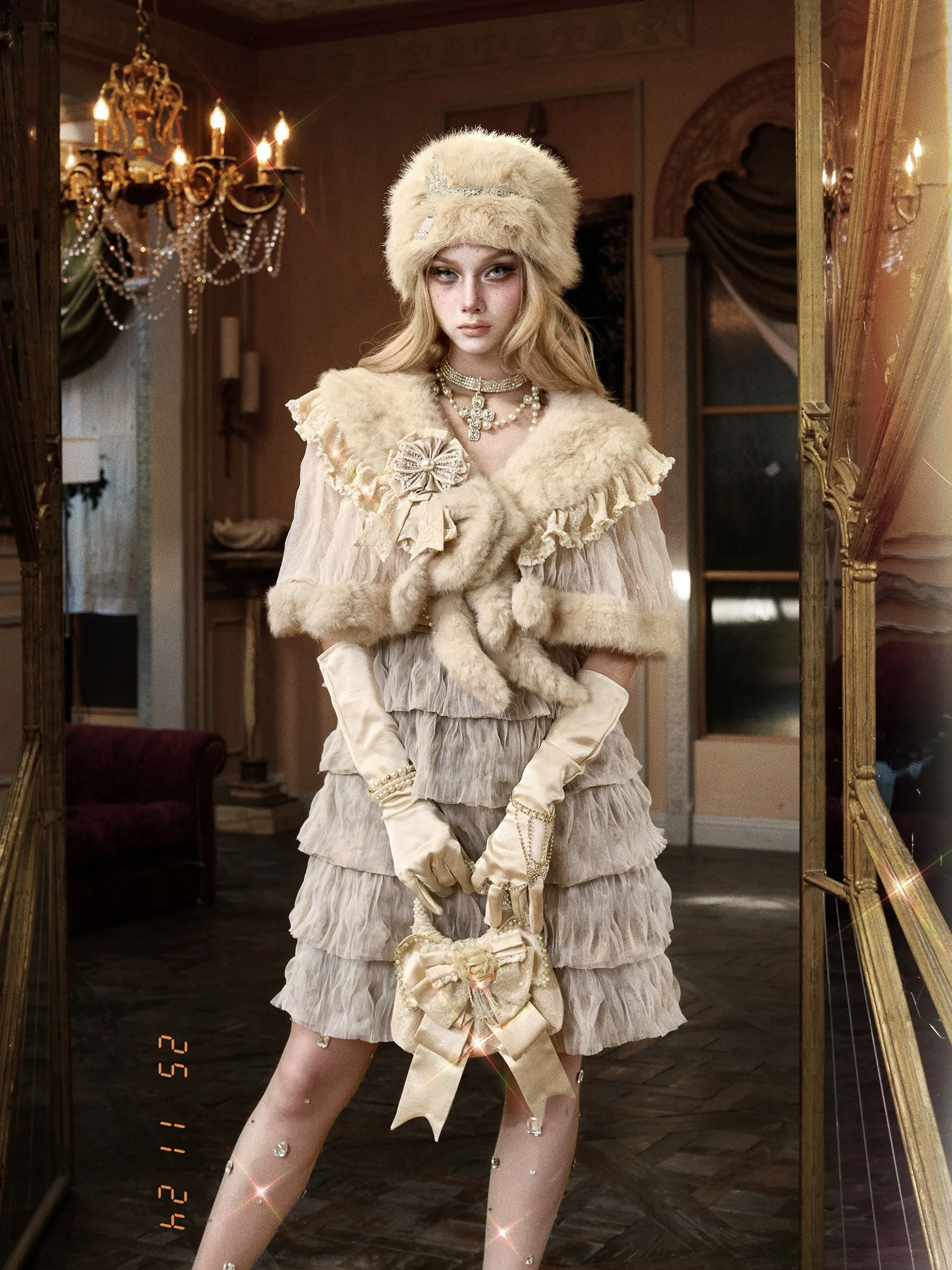 Elegant Lady Japanese Style Original Beige Eco-friendly Shawl Fur Christmas Winter New Thickened Warm Cape Coat