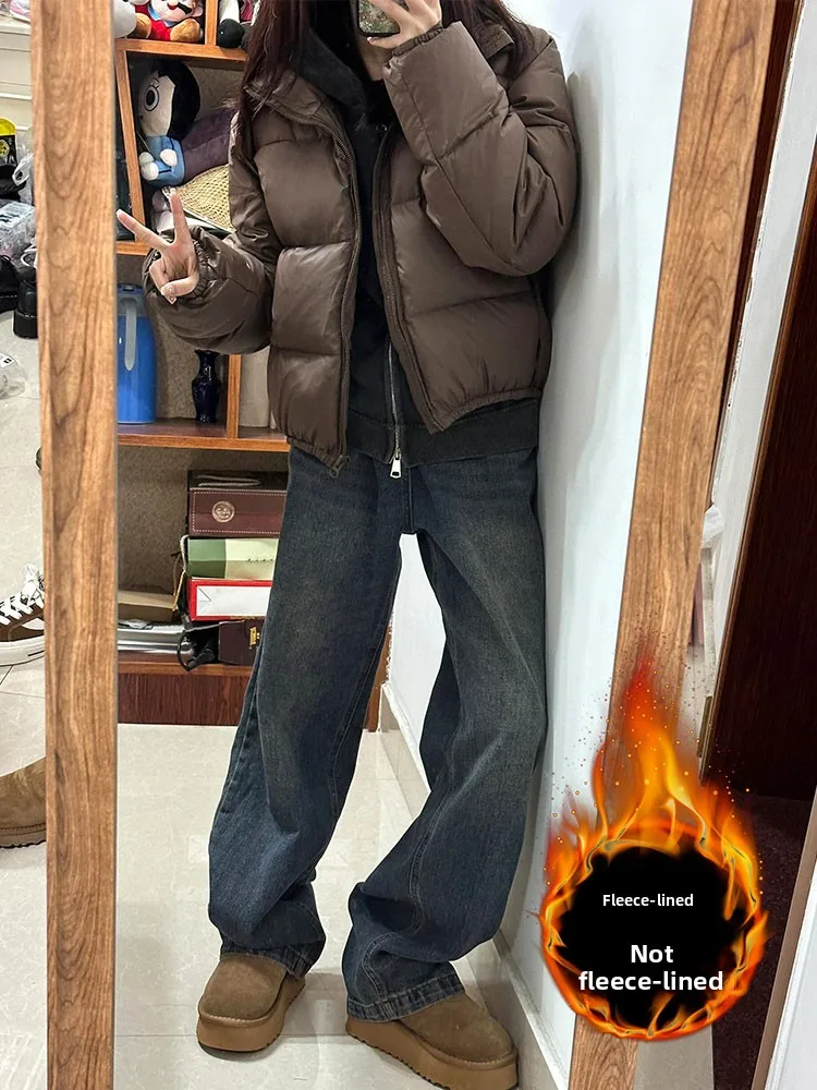 Jeans a gamba larga foderati in Fce da donna Pantaloni bootcut Vestibilità ampia Pantaloni dimagranti a taglio dritto Jeans casual a vita alta autunno inverno