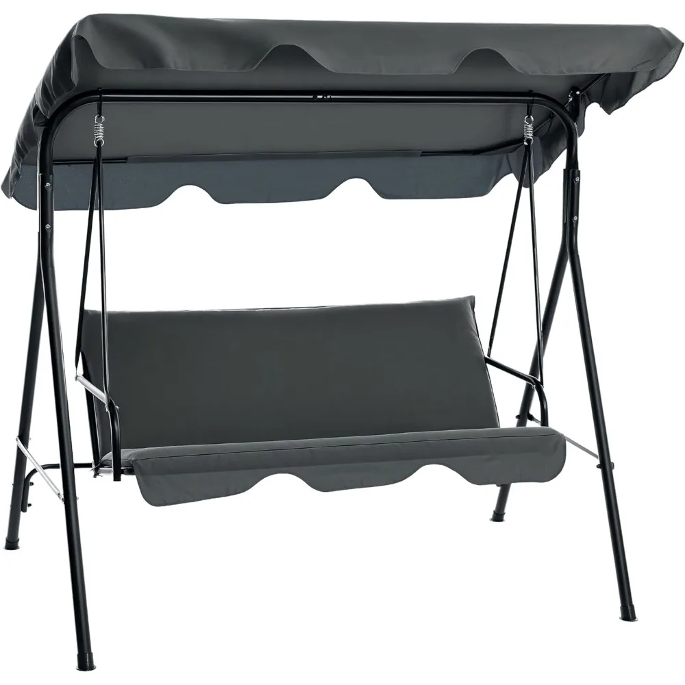 

3-Seat Outdoor Patio Swing Chair with Removable Cushion, Steel Frame Stand and Adjustable Tilt Canopy for Patio, Garden, Poolsi