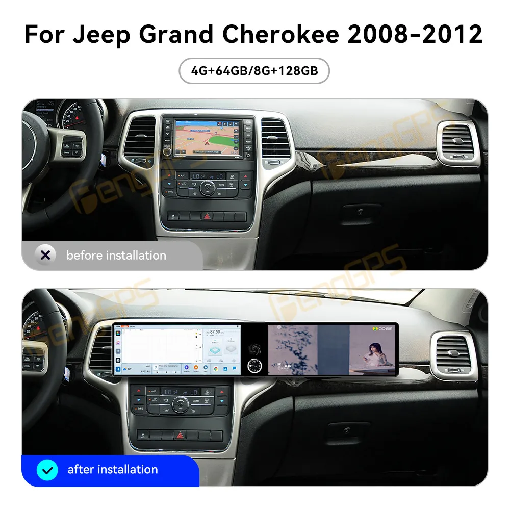 24.6 Inch Screen Car Radio For Jeep Grand Cherokee 2008-2012 Android Auto GPS Navigation Multimedia Stereo Receiver Head Unit
