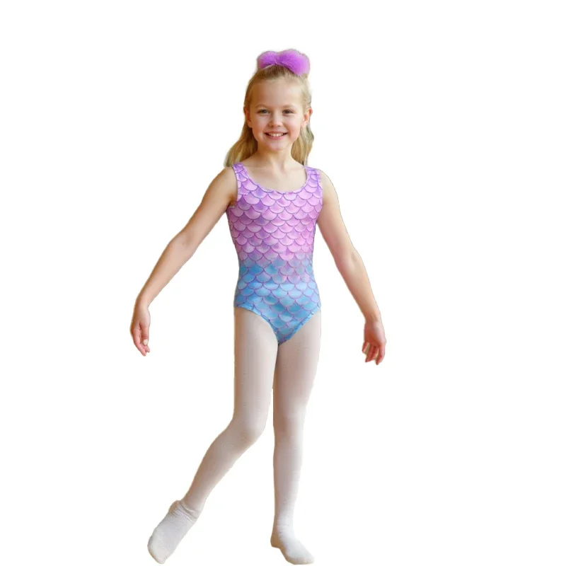Girls Gymnastics Ballet Leotards toddler Mermaid pattern SleevelessTank Leotard fordance practice Random color