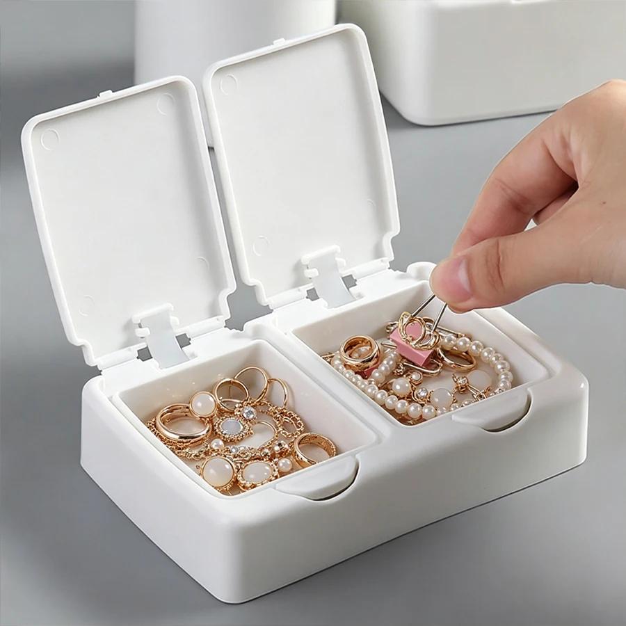 1pc Desktop with lid pop-up jewelry and accessory storage,cotton swab makeup cotton plastic dust-proof and clutter organizer box