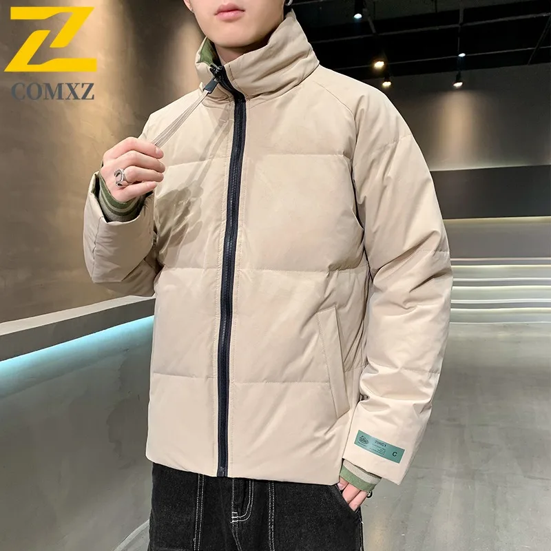 COMXZ Men Cotton-Padded Jacket Thickened Warm Snow Travel Windproof Warm Ski Puffer Jacket Loose Street Classic Winter Jackets