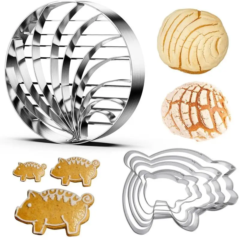 2 In 1 Steel Mexican Round Bread Mold Handmade Bread Biscuit Kitchen DIY Baking Pig-Shaped Mold Pastry Bread Tools