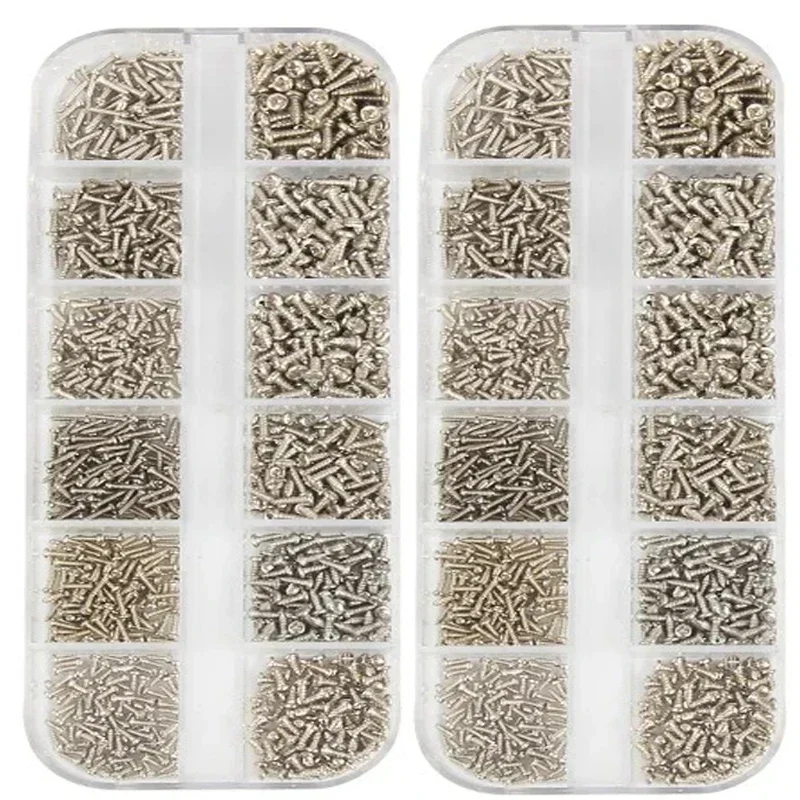 1200Pcs Micro Glasses Screws Self-Tapping Screw Set Round Head Electronic Small Wood Screws Kit Assortment M1 M1.2 M1.4 M1.7