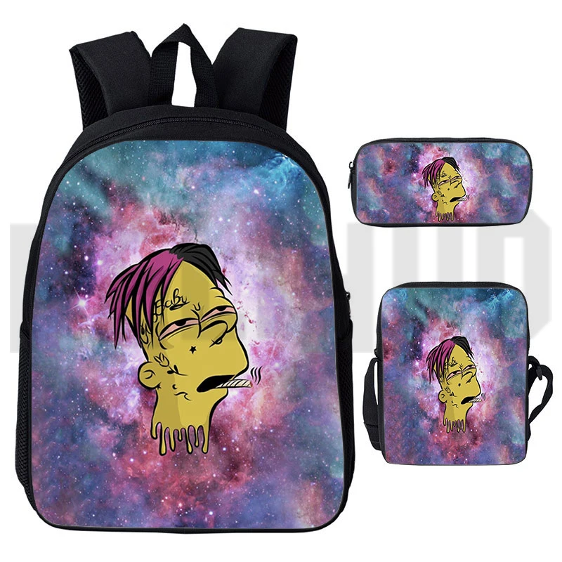 New Lil Peep Back Packs Bag for Women Anime 3D Print Travel Bag Rapper Lil Peep Schoolbag 3 Set Canvas Pencil Case Crossbody Bag