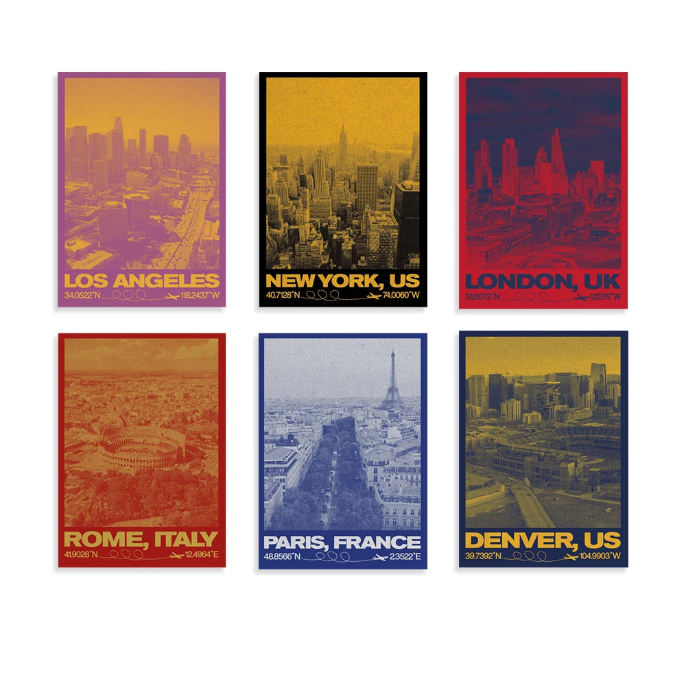 Denver, Madrid, Bangkok, China, Hong Kong, Barcelona ​ ​ Póster estético con estampado de Londres y Roma, arte de pared para sala de estar, tendencia, color rojo