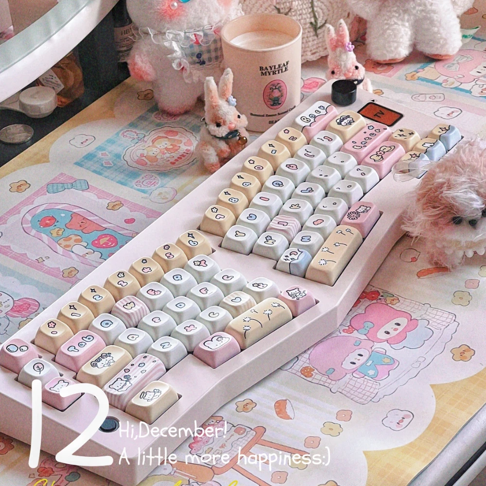 140 Toetsen Schattige Keycaps Voor Meisjes Tuin Op De Wolken Eoa Vijfzijdige Sublimatie Pbt Diy Mechanische Toetsenbord Cartoon Bunny Keycap