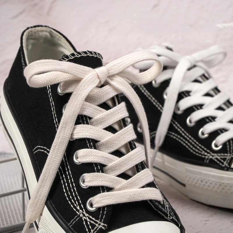 Double-layered polyester-cotton shoelaces 1cm Wide Flat High-quality shoelace Sneakers canvas shoes shoelace 1Pair image 6