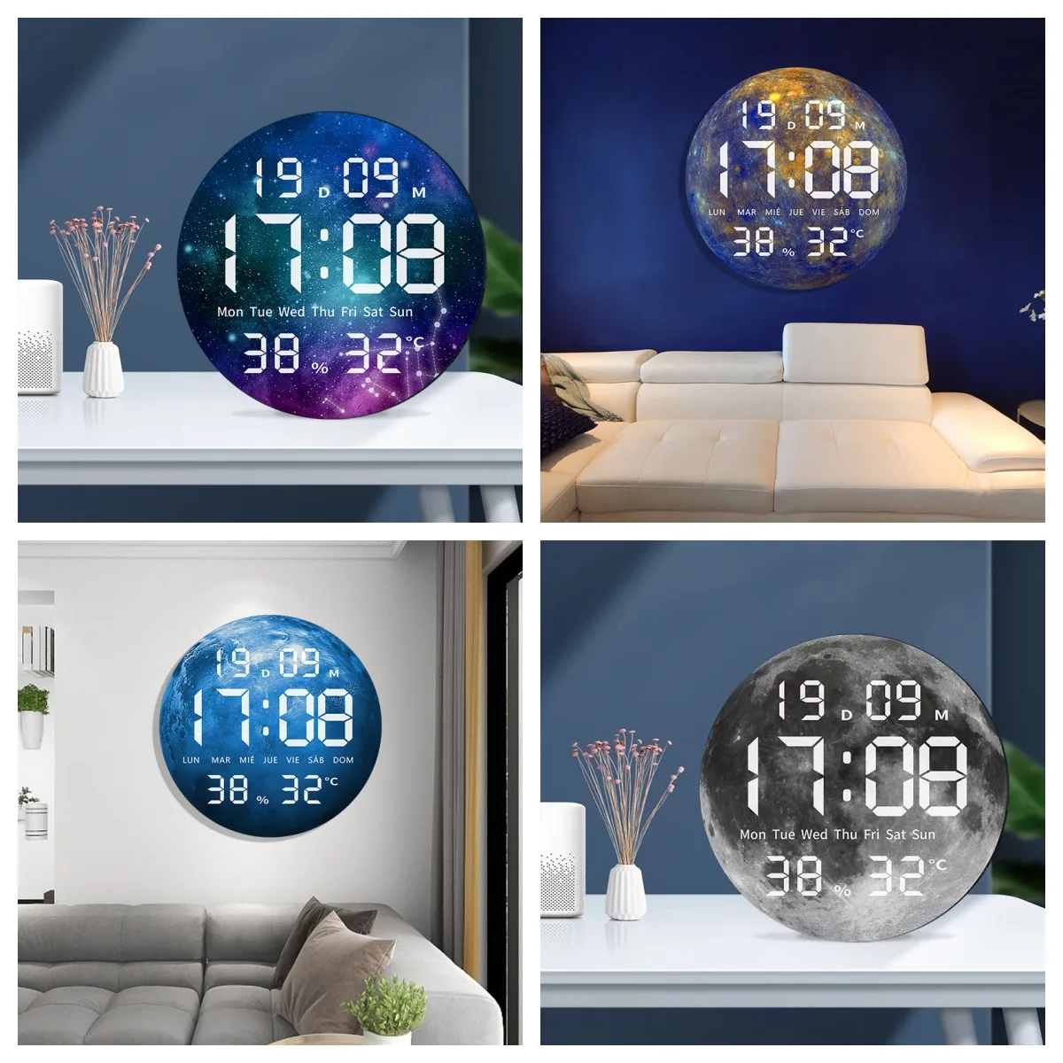 New Planet Electronic Clock LED Digital Electronic Display Clock Bedroom Living Room Wall Simple Creative Wall Clock