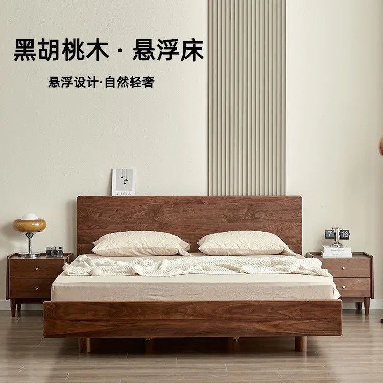 Solid wood suspension bed Master bedroom double bed 1.5 meters 1.8 meters high backrest bed