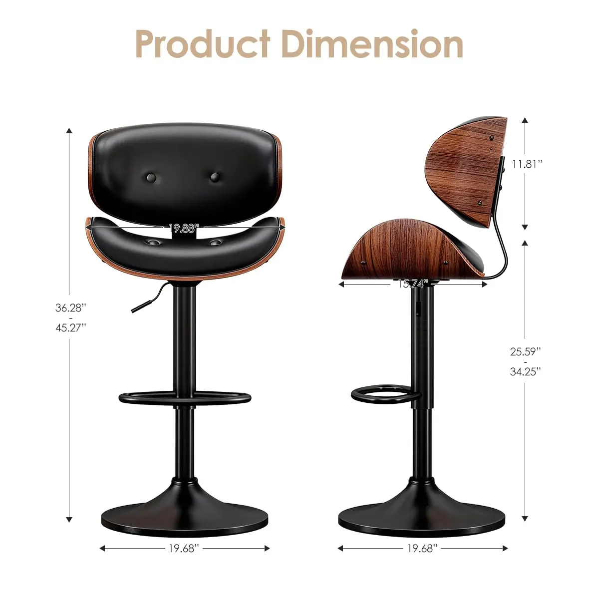 Adjustable Swivel Bar Stool with Back, PU Leather Counter Height Chair with Footrest for Kitchen Island 350LBS Set 6, Customized - view 2