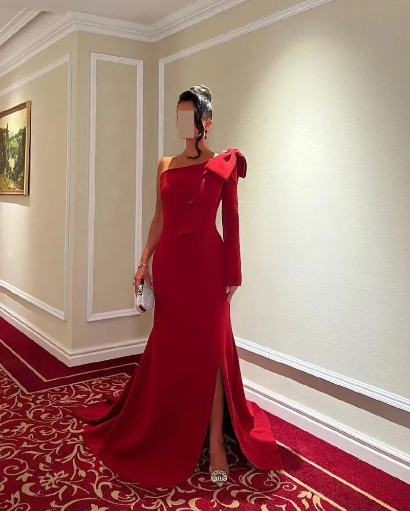 

Простые красные вечерние платья для женщин: на одно плечо, с цветочным узором, силуэт «русалка», для выпускного вечера, сексуальное, с шлейфом, на заказ, для особых случаев