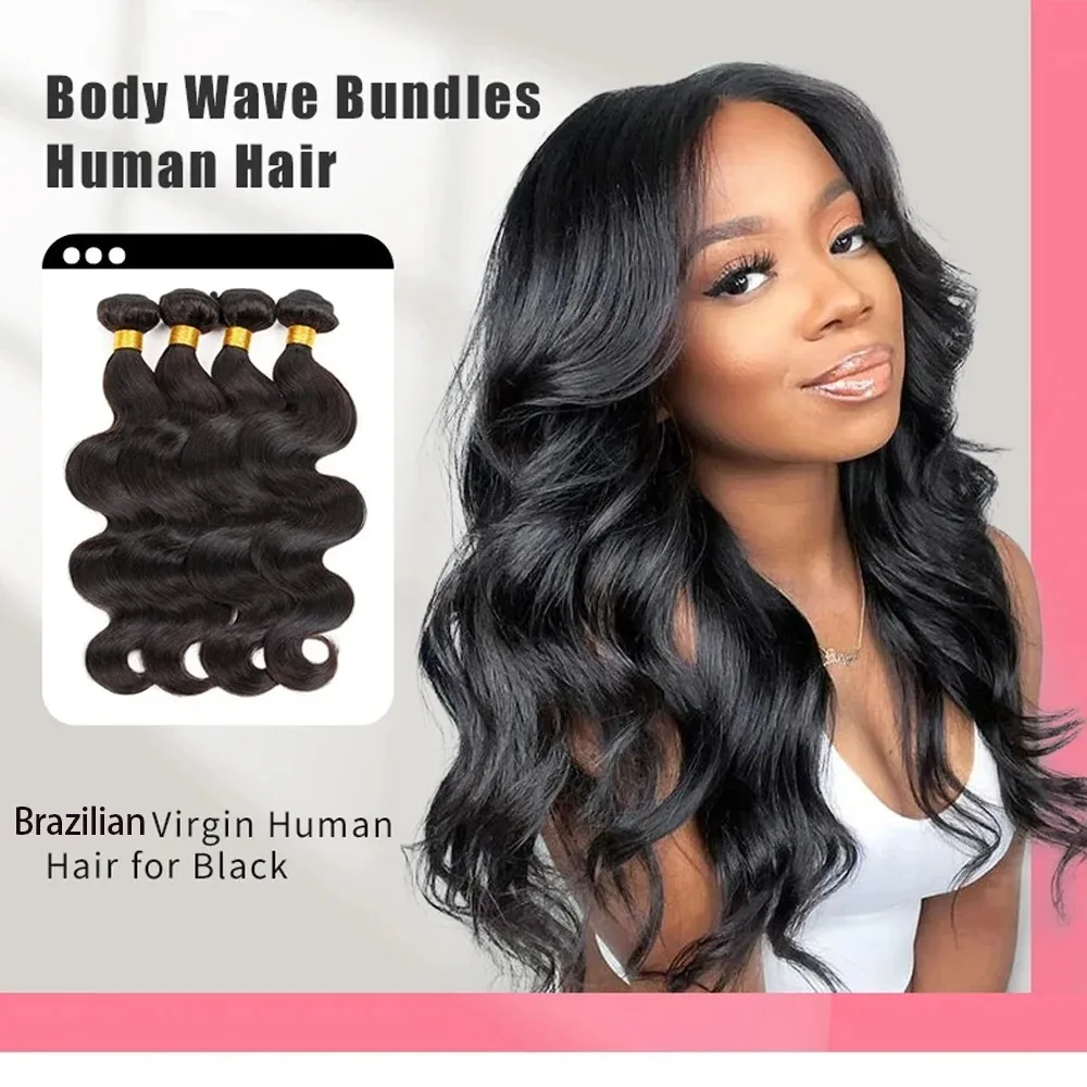 Image of 1 3 4 Stück Body Wave Echthaar-Bündel 40 42 Zoll Brasilianisches Remy Unbehandeltes Doppelt Gezogenes Welliges Haar