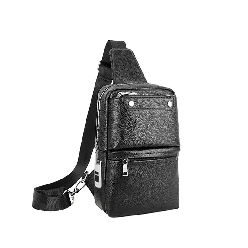 بصمة فتح الرجال جلد طبيعي كتف واحد Crossbody طبقة علوية جلد البقر عادية سعة كبيرة الراقية الصدر #5