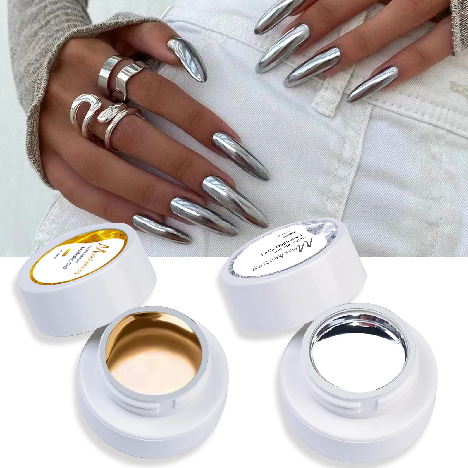 2 stücke Metallic Gel Nagellack Goldene Und Silberne Spiegel Finish Linie Kunst Und Französisch Maniküre Für DIY 3D Chrom Nagel design Geeignet