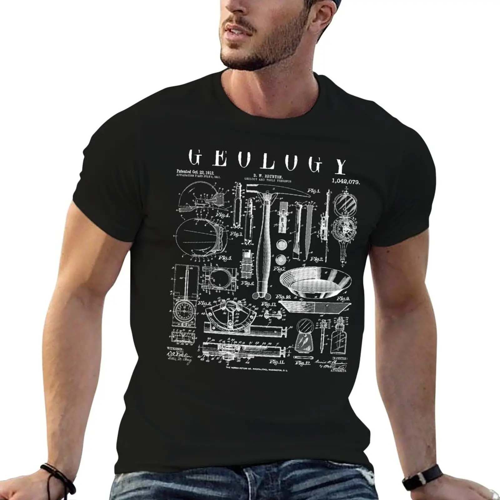 Geology Geologist Field Kit Tools Vintage Patent Print T-Shirt Basic Solid Color Short Sleeve Cotton Top