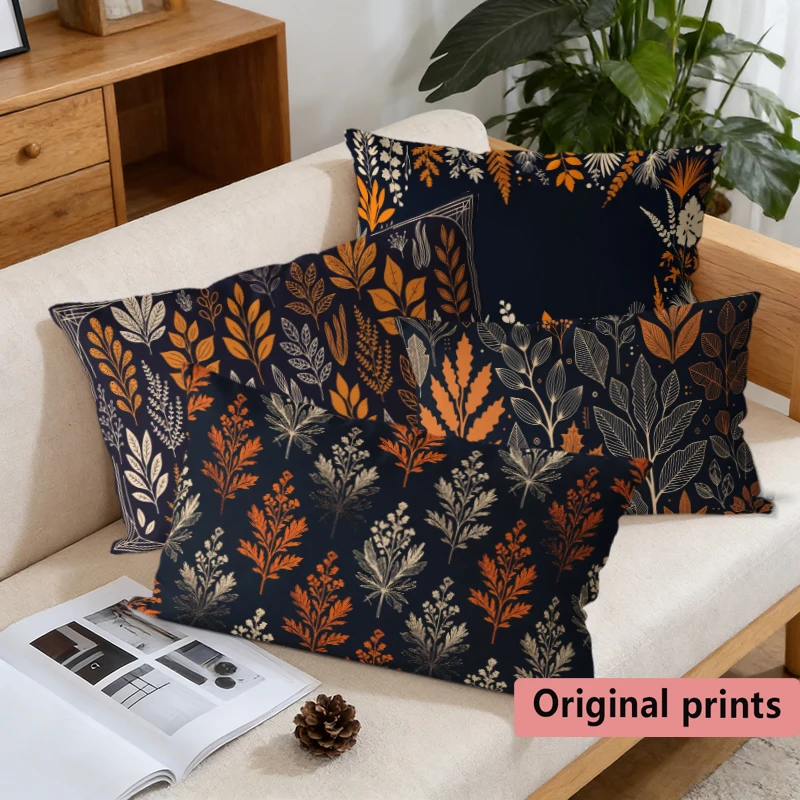 Boho Fall Botanical Pillow Covers Suitable For Sofa Bedroom Car Pillow Cover Cushion Rectangular Back Cushion