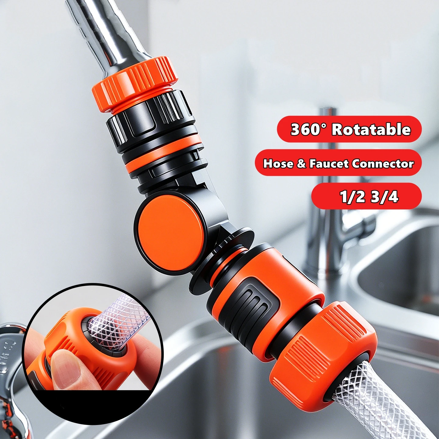 1/2 3/4 Water Hose Adapter Connector Hose Fitting-360° Rotatable Extender Garden Hose Fittings, Durable Faucet Spigot Connector