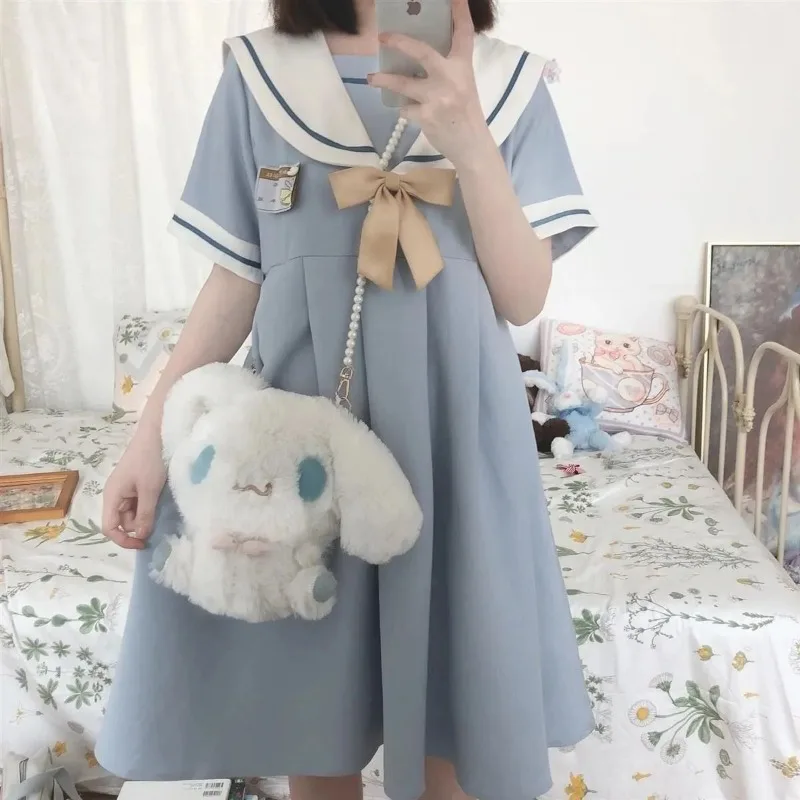 

Новинка 202, японское консервативное платье в стиле Лолиты, матросский костюм Y2k, готическое кавайное винтажное летнее платье миди с короткими рукавами, женские платья в консервативном стиле