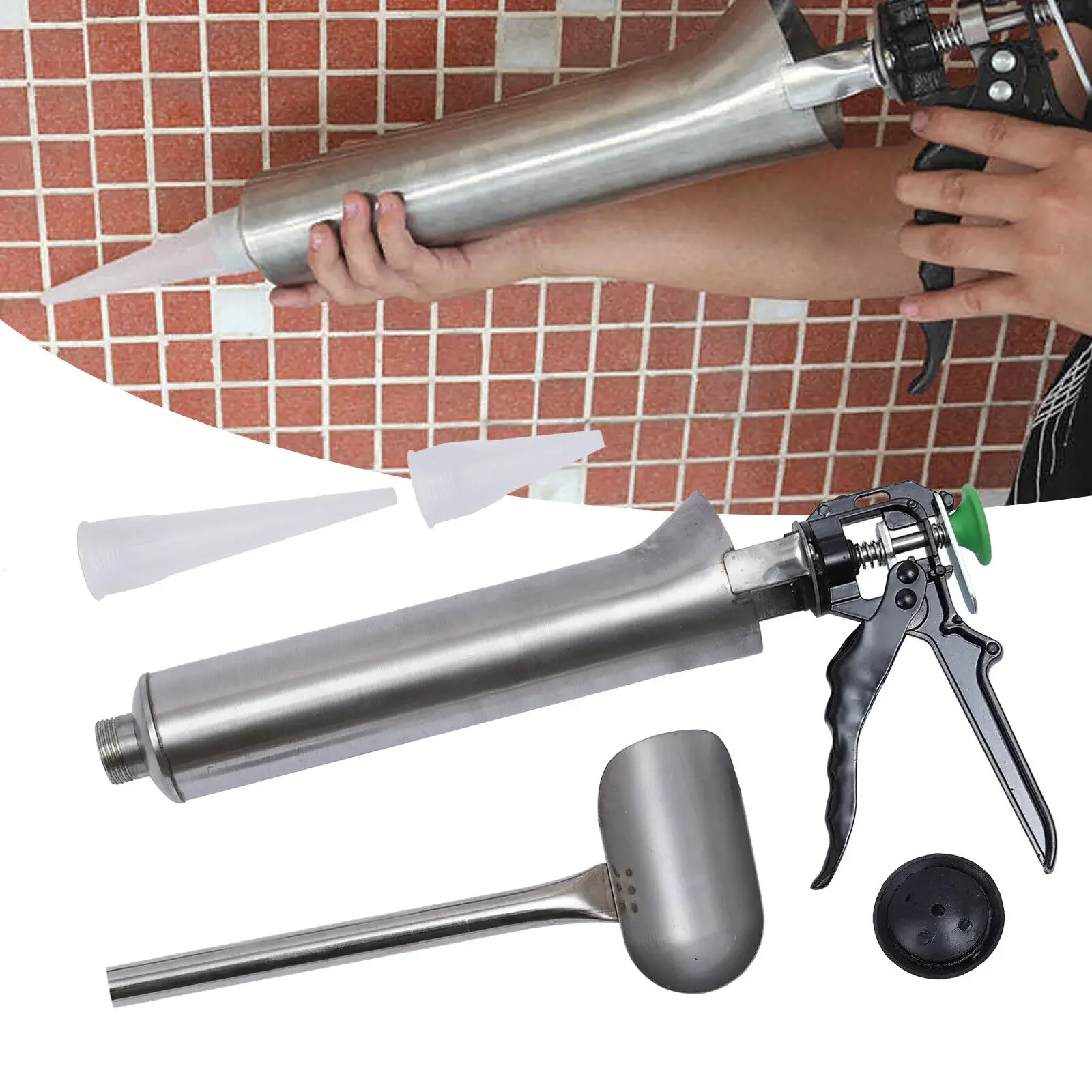 

Stainless Steel Mortar Grouting Gun for Tile Wall Repair and Masonry Work - Durable Cement Caulk Applicator Tool