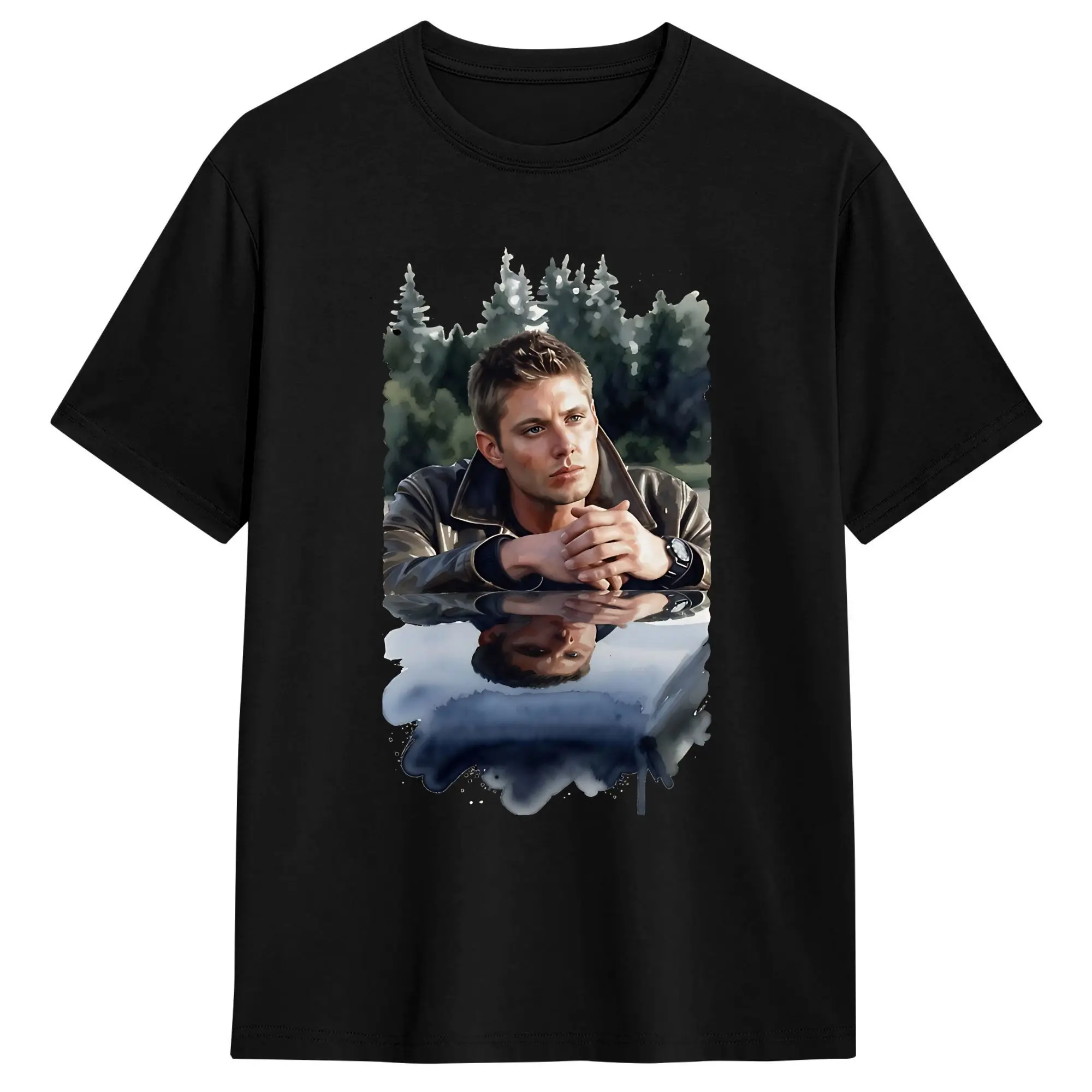 

Men Impala Supernatural Dean Winchester Watercolor Hunter Portrait T Shirt Cotton Clothing Short Sleeve Plus Size T-Shirts