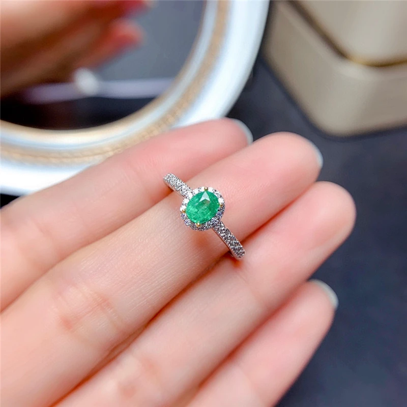 Natural Emerald Ring Women's 925 Sterling Silver 4*5mm Natural Stone High Jewelry Anniversary Resizable Rings for Women