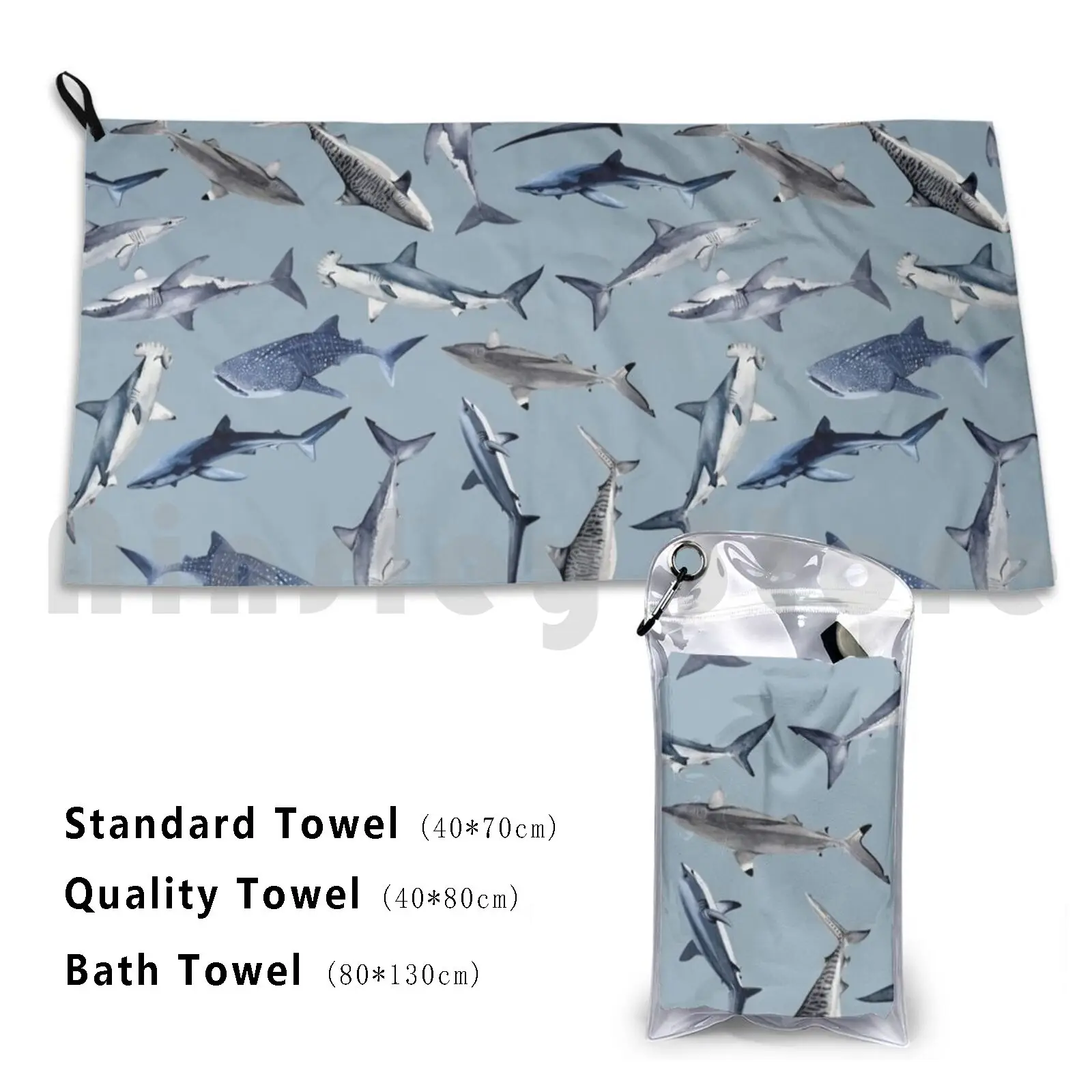 Sharks Pattern ( Blue ) Bath Towel Beach Cushion Sharks White Whiteshark Tiger Tigershark Blue Ocean Be