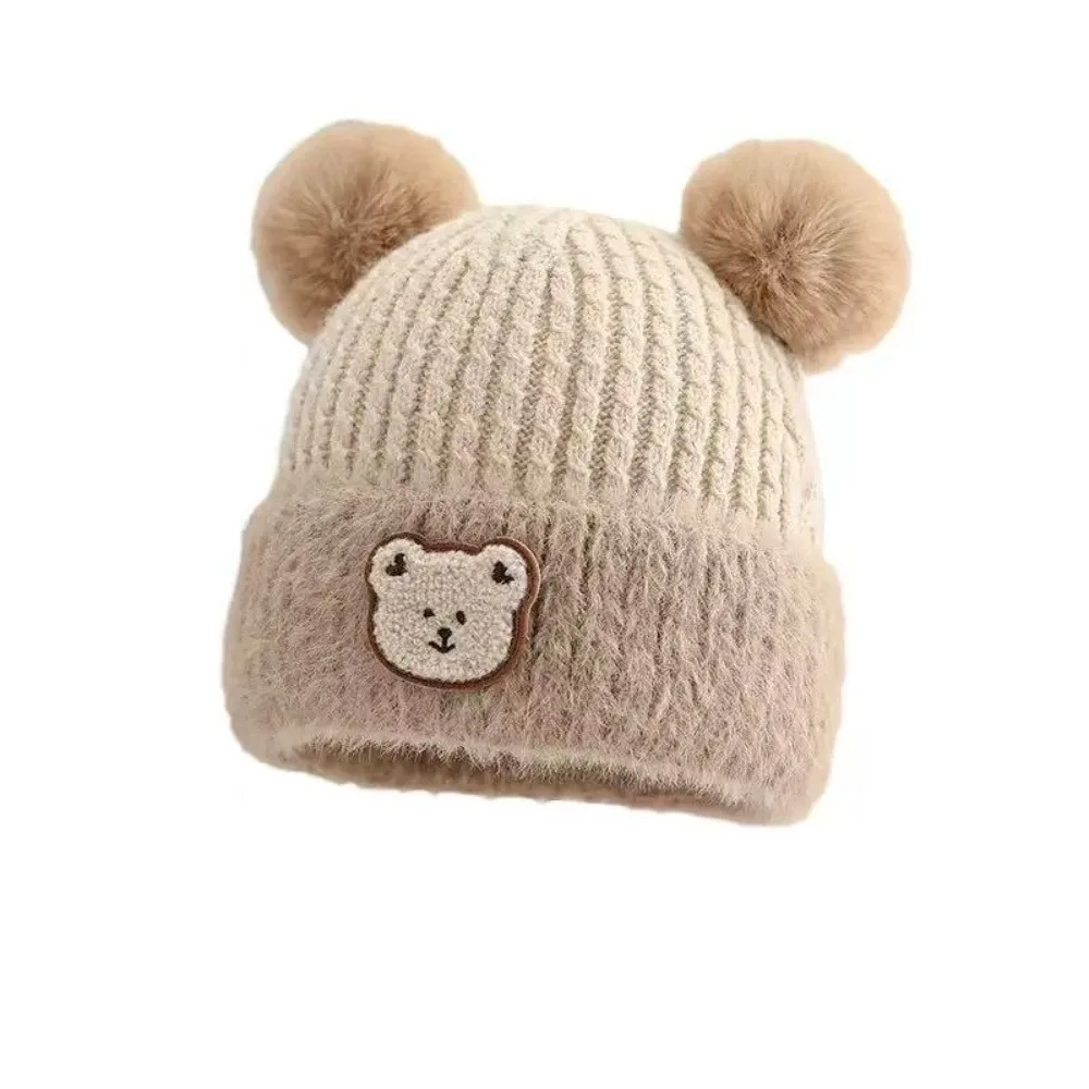 

New Warm Knitted Hat Coldproof Windproof Ear Protection Hat Pompom Cute Bear Beanie Hat for 1-3Y