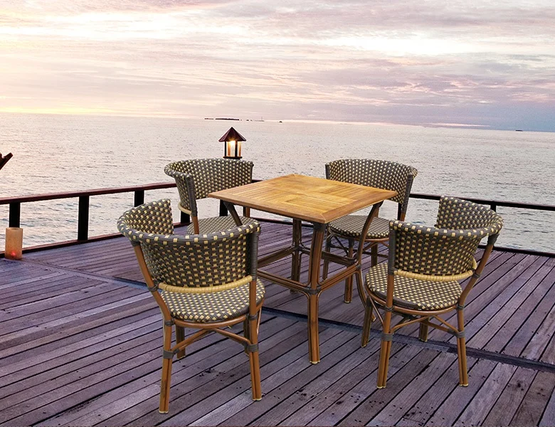 xx-Hotsale Modern Comfortable Outdoor Rattan Furniture PE Wicker 4pcs Bamboo Looking Garden Set with Dining Table and Chairs