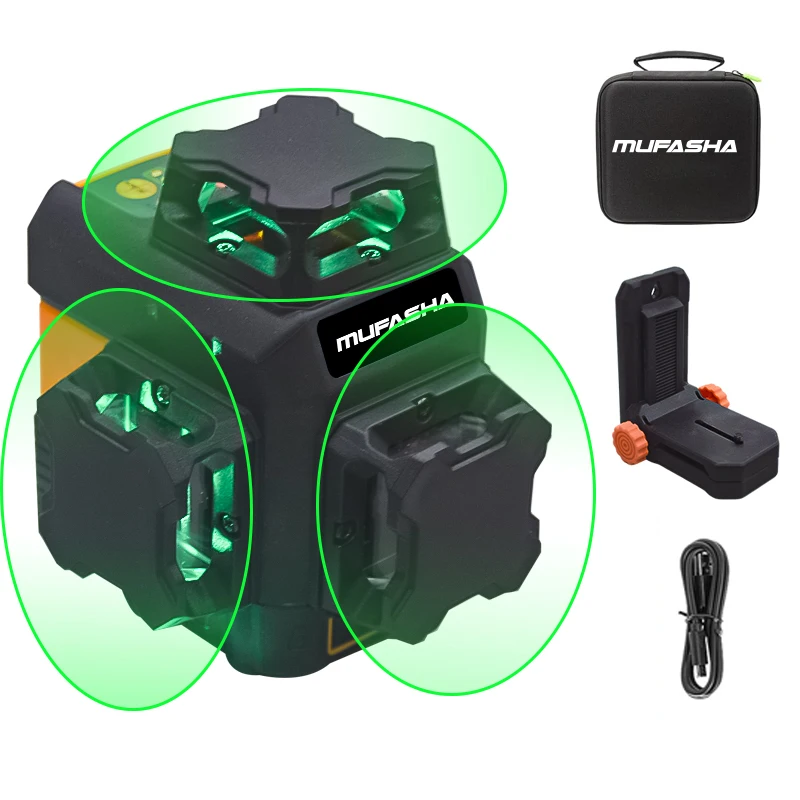 

12 Line Laser Level 3X360 Degree Self Leveling Green Cross Line Horizontal Vertical NK-3D