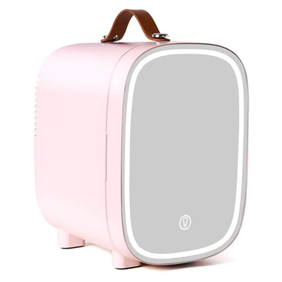 mini-frigo-portatile-rosa-da-4l-per-camera-da-letto-e-dormitorio-con-specchio-led-refrigeratore-e-riscaldatore-12v-ac-dc-ideale-per-bevande-e-conservazione-cosmetici
