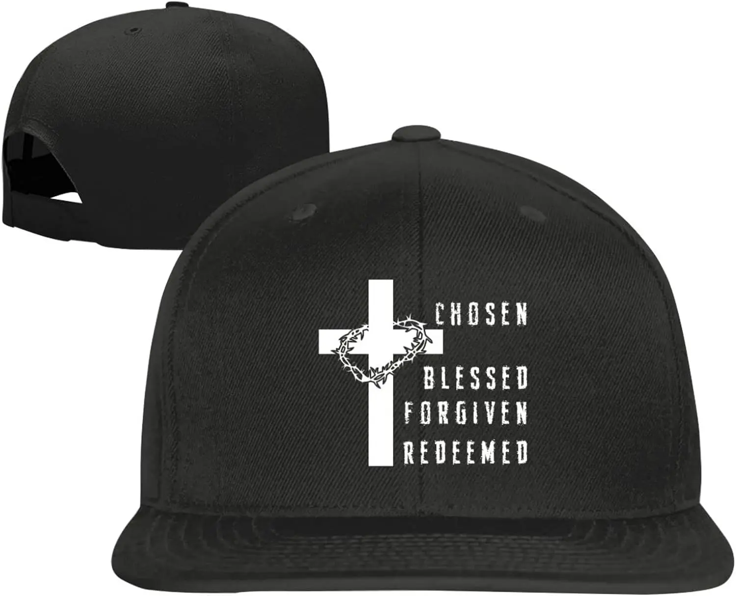 Wybrany Blessed Forgiven Redeemed Czapka z daszkiem, męska solidna czapka z daszkiem z płaskim daszkiem, regulowana czapka typu snapback unisex,