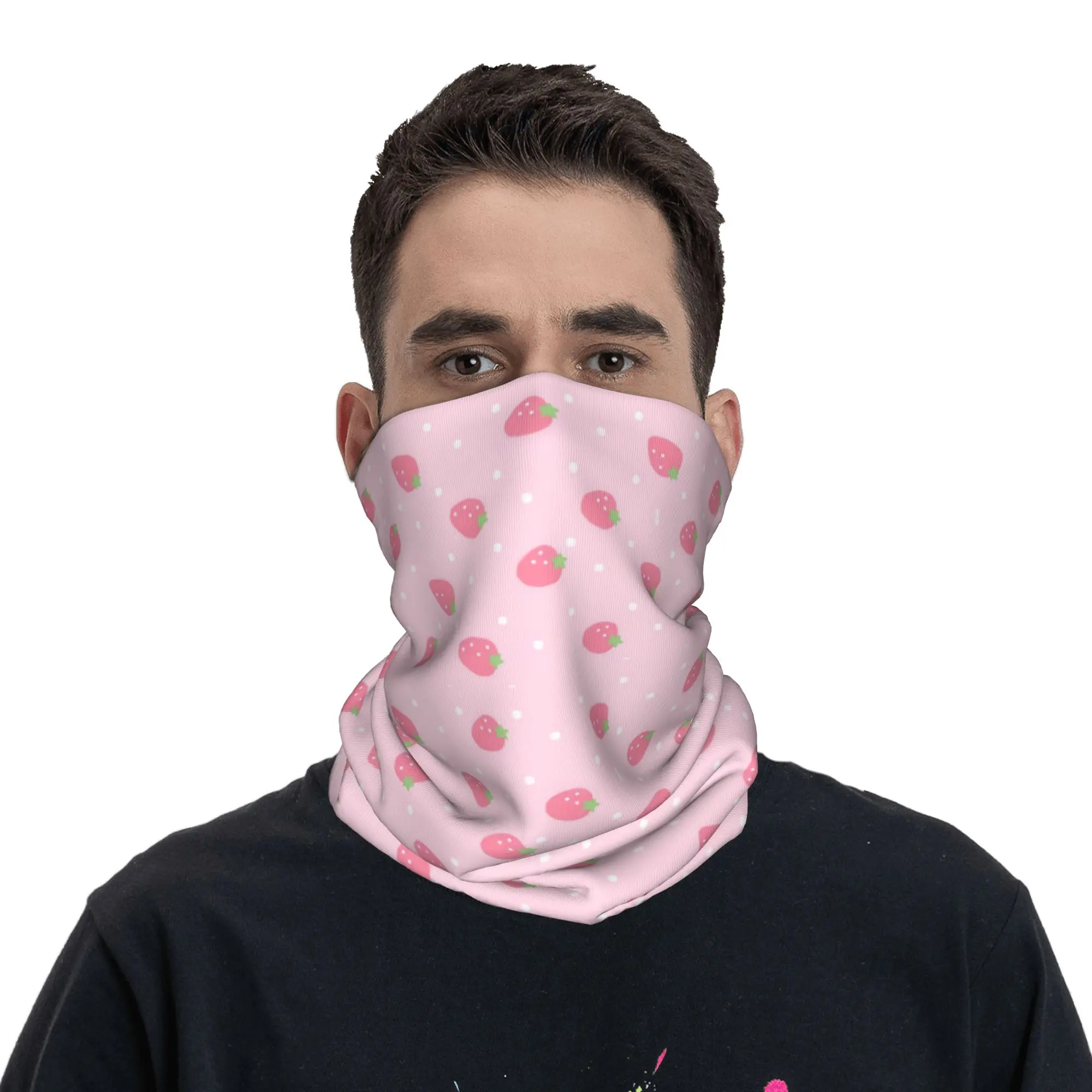 Strawberry Kawaii Fruit Bandana Neck Gaiter Wrap Scarf Multifunctional Cycling Scarf Sports for Men Women Adult All Season
