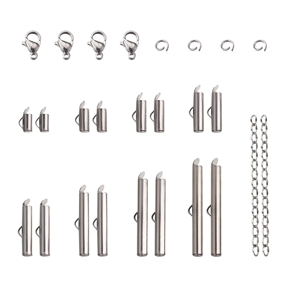 260pcs/box Stainless Steel Crimp End Beads Slide On End Clasp Buckles Tubes Jump Rings Lobster Claw Clasps DIY Jewelry Making