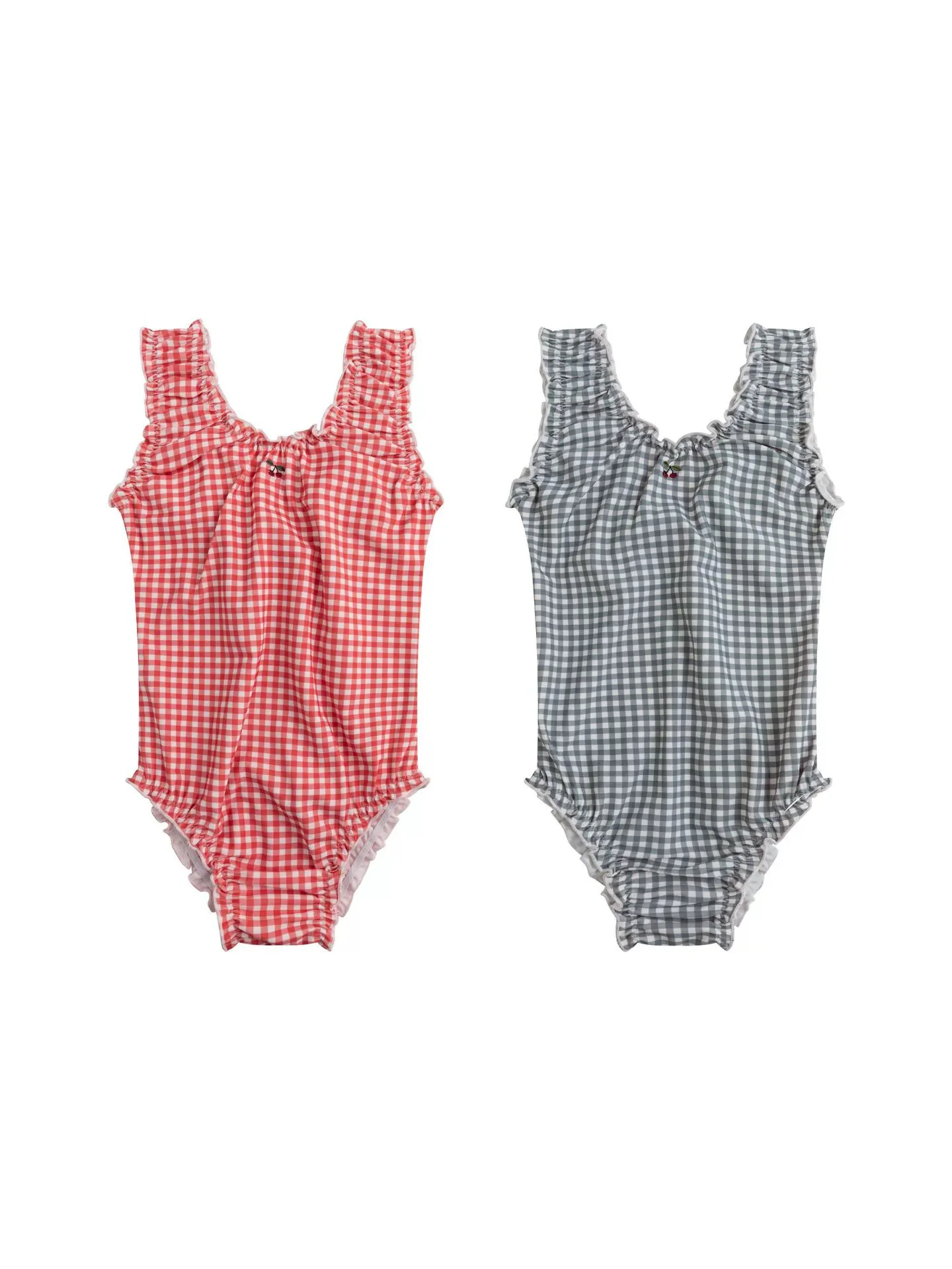 

Toddler Kids Girls One-piece Swimsuit Children's Cute Cherry Printed Plaid Swimsuit Quick-drying Breathable Swimwear