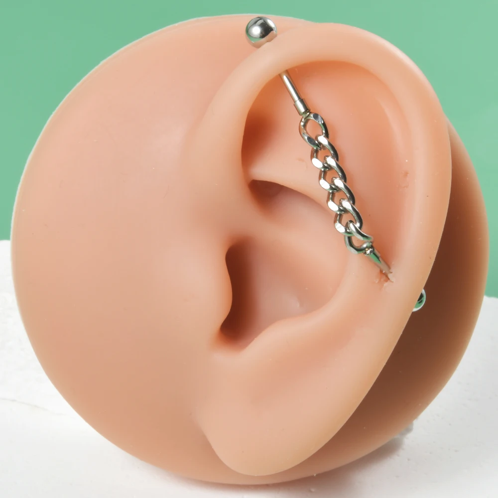 1/2 قطعة سلسلة الغضروف الفولاذ المقاوم للصدأ الحديد الصناعي إدراج الزركون أقراط مستقيم الحديد الزنمة اللولب ثقب المجوهرات #3