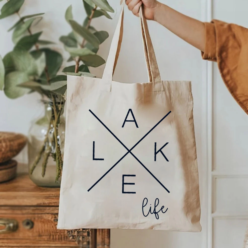 Lake Life ของขวัญสำหรับการเดินทางกระเป๋าคู่รักกระเป๋าผ้าใบความจุขนาดใหญ่กระเป๋าสะพายไหล่พิมพ์ลายกราฟิกสำหรับนักผจญภัยในวันหยุด