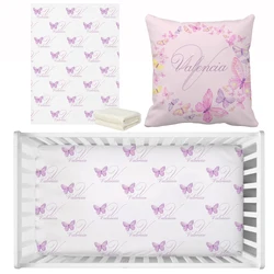 LVYZIHO-Parure de lit personnalisée pour bébé fille, ensemble de literie pour tout-petits, mignon, violet, papillon, lettre, nom, cadeau de douche de bébé