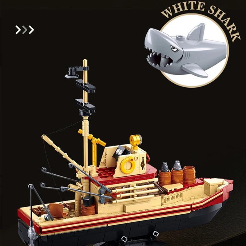 Creative Expert MOC Sluban M38-B1118 The Great Shark Fishing Boat Ship Model 592PCS Building Blocks Brick Puzzle Toys for Gift