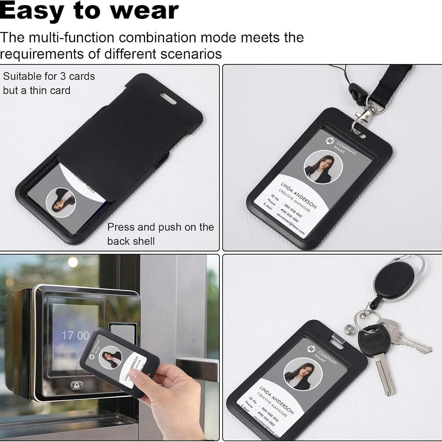 Sliding Vertical Card Holders with Retractable Badge Reel, Clear Window for ABS Badge Holder, Perfect for Office,Teacher
