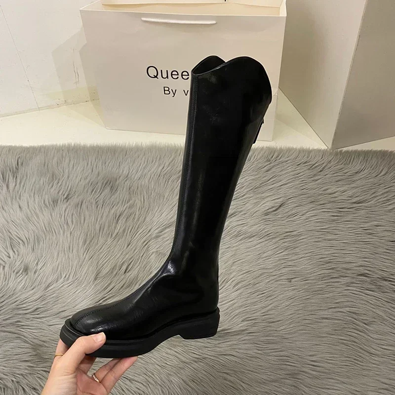 Autumn Winter Women Slim Knee High Boots Fashion Back Zippers Knight Long Boots Brand Designer Low Heel Ladies Shoes